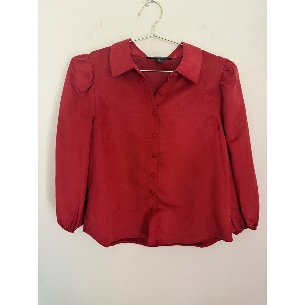 Marc New York Andrew Marc Red Faux Suede Puff Shoulder Victorian Blouse Top M